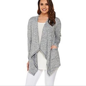 LOGO Lori Goldstein Open Front Cardigan XS Grey